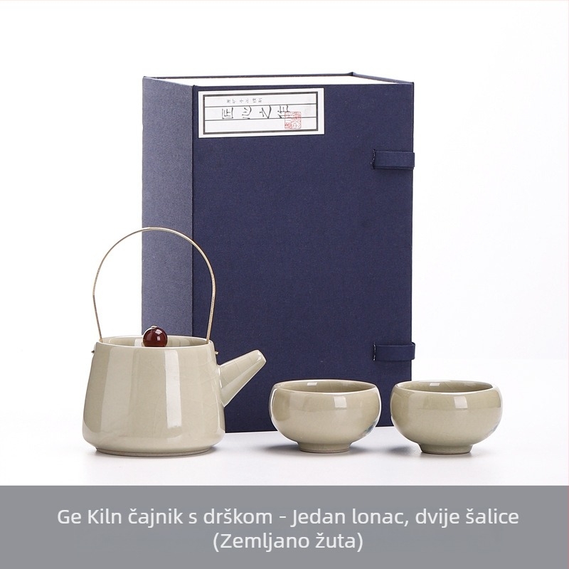 Ge Kiln Gongfu čajni set s poklon kutijom – jedan čajnik i dvije šalice, minimalistički keramički stil