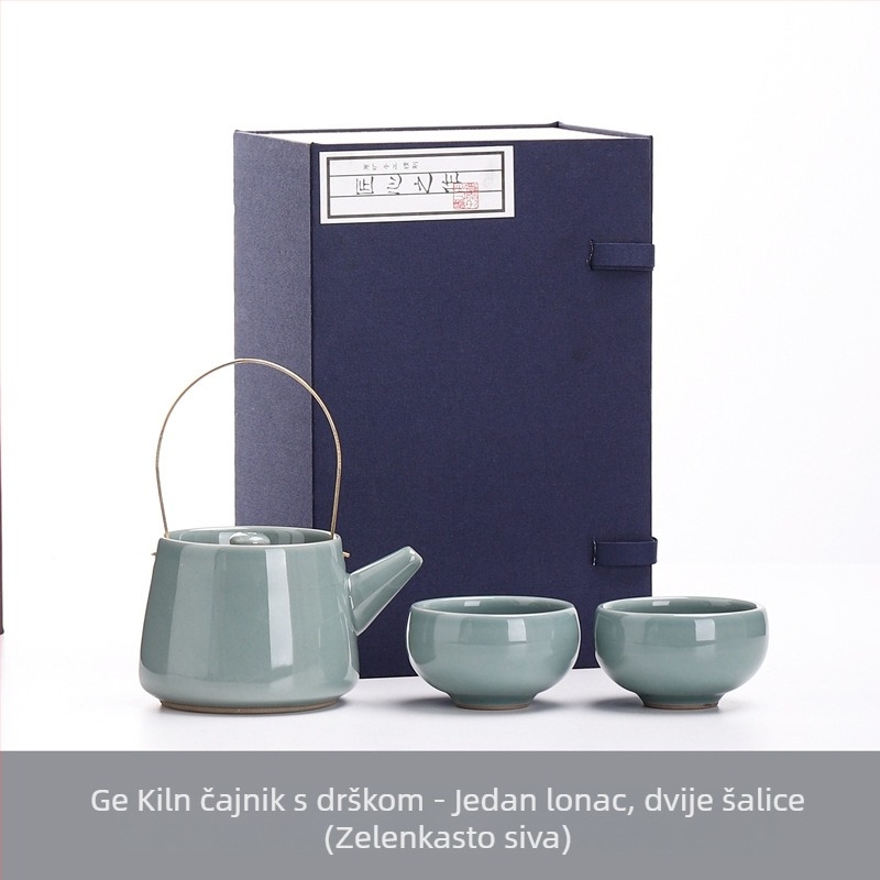 Ge Kiln Gongfu čajni set s poklon kutijom – jedan čajnik i dvije šalice, minimalistički keramički stil