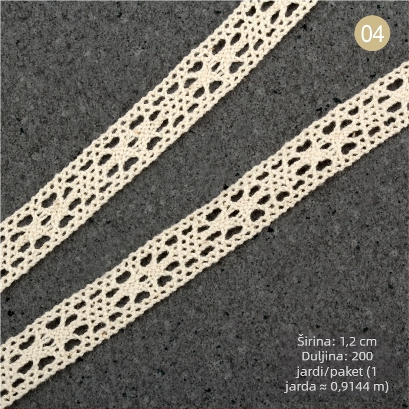 Prirodna bež boje čipka od pamuka, etno stil, širine 1,5–2,5 cm i 3 cm