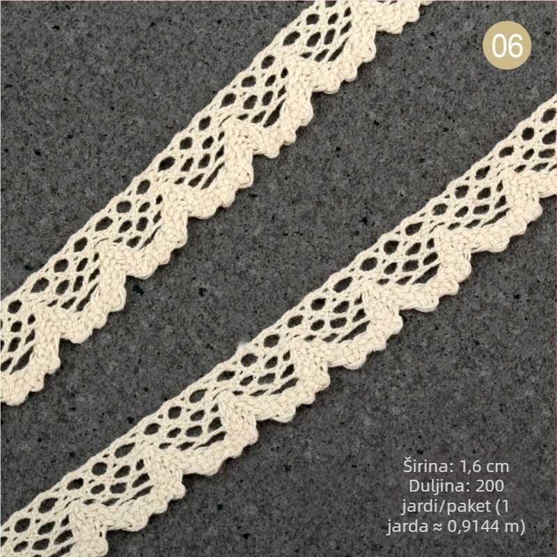 Prirodna bež boje čipka od pamuka, etno stil, širine 1,5–2,5 cm i 3 cm