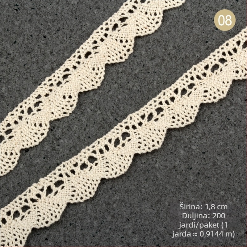Prirodna bež boje čipka od pamuka, etno stil, širine 1,5–2,5 cm i 3 cm
