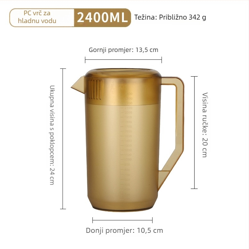Polikarbonatni vrč za hladnu vodu, velikog kapaciteta, s mjernom skalom, vrč za mliječni čaj i sok, debeli otporan dizajn, pogodan za pripremu čajeva i Cold Brew