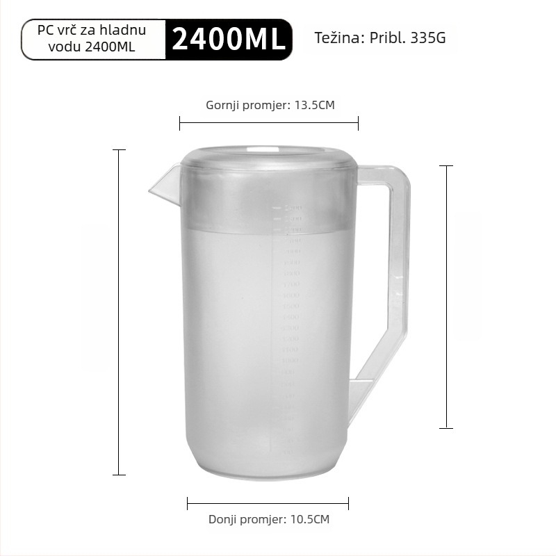 Polikarbonatni vrč za hladnu vodu, velikog kapaciteta, s mjernom skalom, vrč za mliječni čaj i sok, debeli otporan dizajn, pogodan za pripremu čajeva i Cold Brew