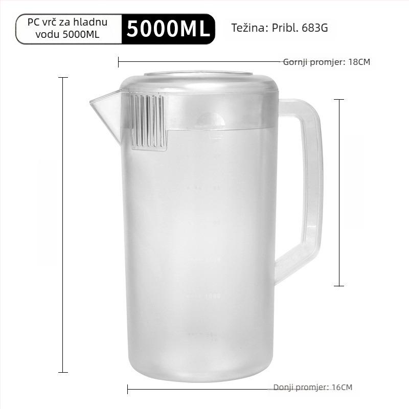 Polikarbonatni vrč za hladnu vodu, velikog kapaciteta, s mjernom skalom, vrč za mliječni čaj i sok, debeli otporan dizajn, pogodan za pripremu čajeva i Cold Brew