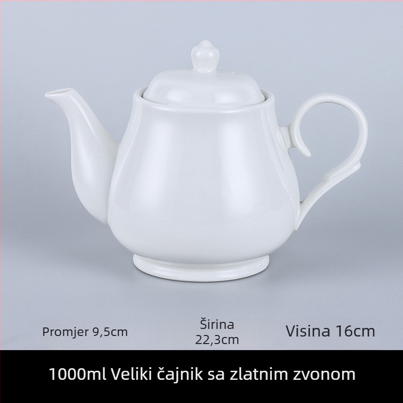 Porcelanski čajnik za hotele i restorane s filtrom, u dvije veličine, veliki kapacitet, bijela keramika