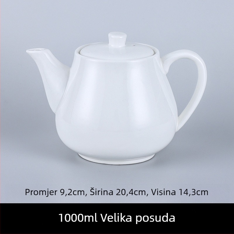 Porcelanski čajnik za hotele i restorane s filtrom, u dvije veličine, veliki kapacitet, bijela keramika