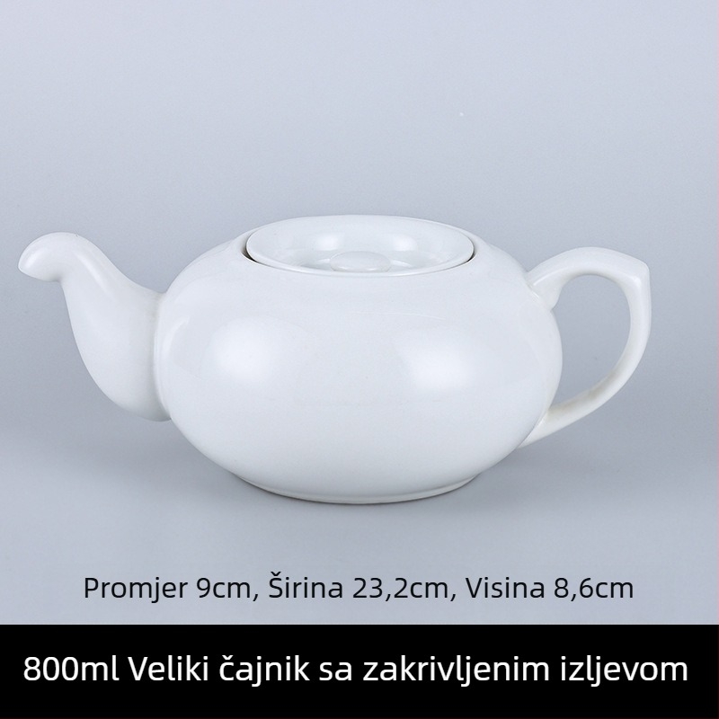 Porcelanski čajnik za hotele i restorane s filtrom, u dvije veličine, veliki kapacitet, bijela keramika