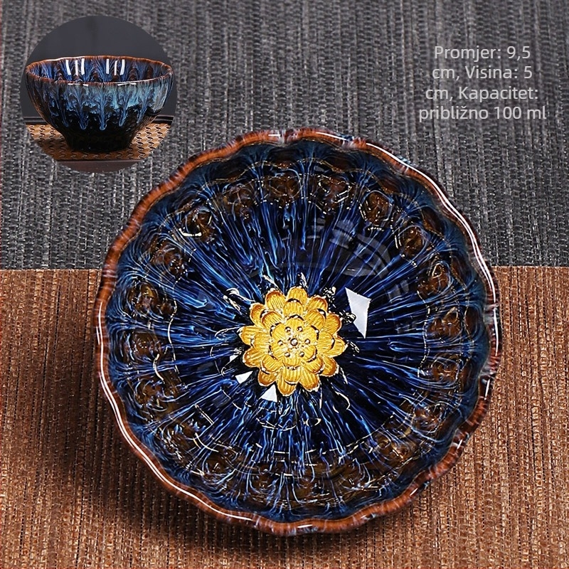 Šalica Jian ware sa srebrnom ugradnjom i keramičkim motivom latica za tradicionalnu kinesku čajnu ceremoniju