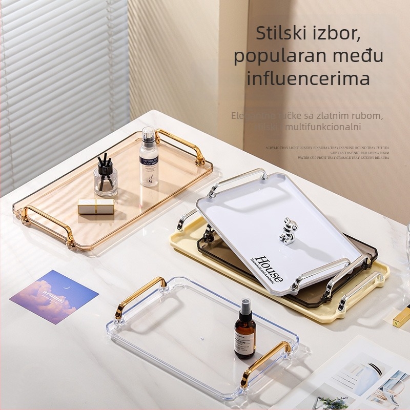 Akrilni pravokutni pladanj s držaškama za čaše, voće i čaj