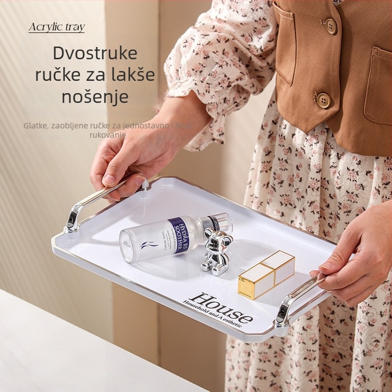 Akrilni pravokutni pladanj s držaškama za čaše, voće i čaj