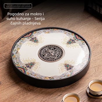 Porcelanski kružni tanjur za čaj – keramički tanjur za čaj za dom i ured, dvostruka upotreba Kung Fu čaj seta