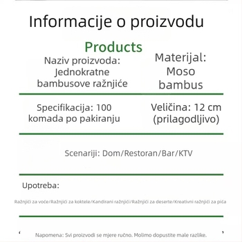 Jednokratni bambus štapići za voće – kreativni ukrasni štapići za deserte i koktele, duljina 12 cm