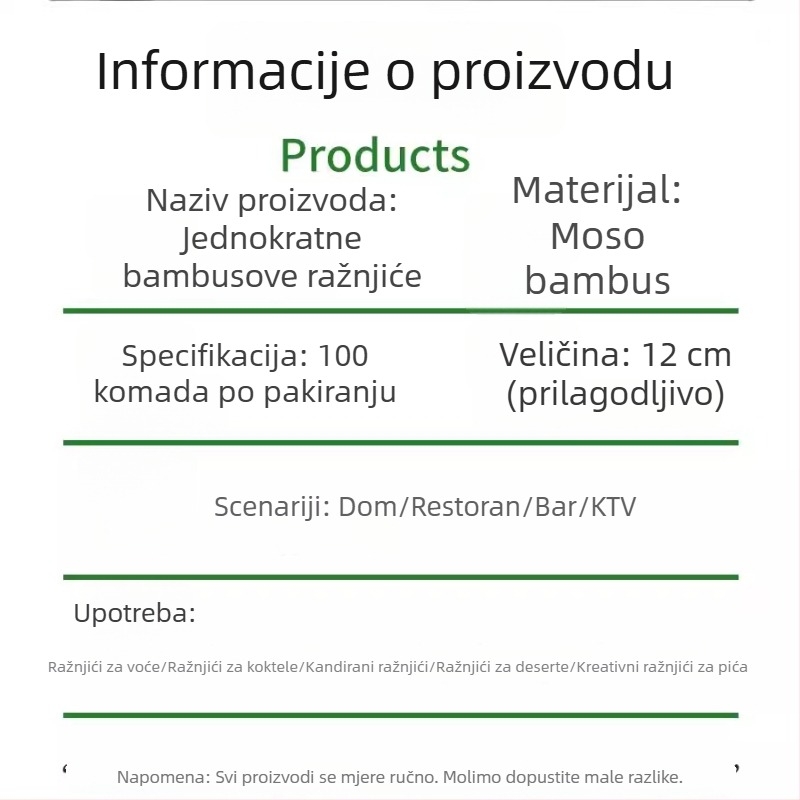 Jednokratni bambus štapići za voće – kreativni ukrasni štapići za deserte i koktele, duljina 12 cm