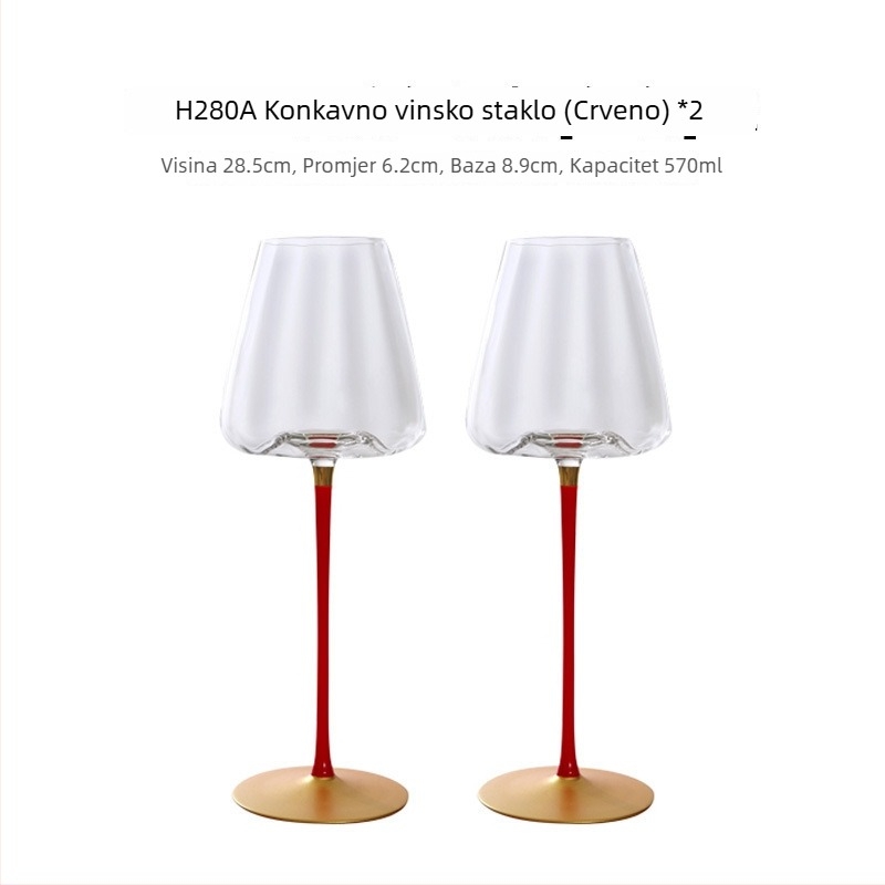 Kristalna čaša za crveno vino za kućnu upotrebu, visoko postolje, veliki tuljak, prizmanski dizajn, 501–600 ml