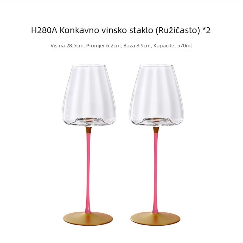 Kristalna čaša za crveno vino za kućnu upotrebu, visoko postolje, veliki tuljak, prizmanski dizajn, 501–600 ml