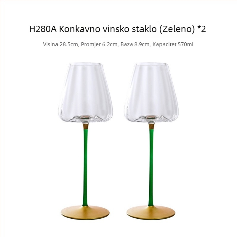 Kristalna čaša za crveno vino za kućnu upotrebu, visoko postolje, veliki tuljak, prizmanski dizajn, 501–600 ml
