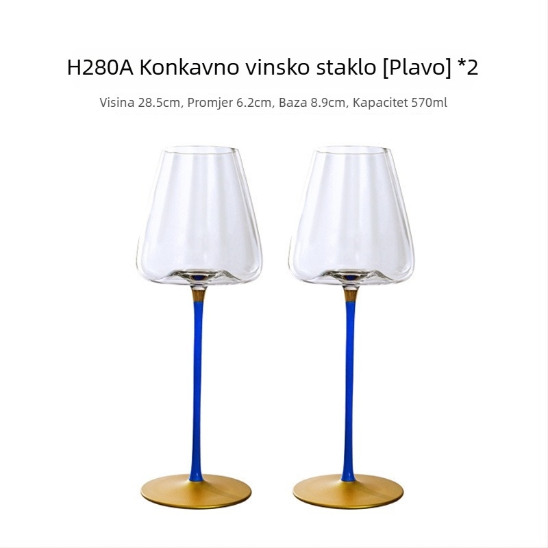 Kristalna čaša za crveno vino za kućnu upotrebu, visoko postolje, veliki tuljak, prizmanski dizajn, 501–600 ml