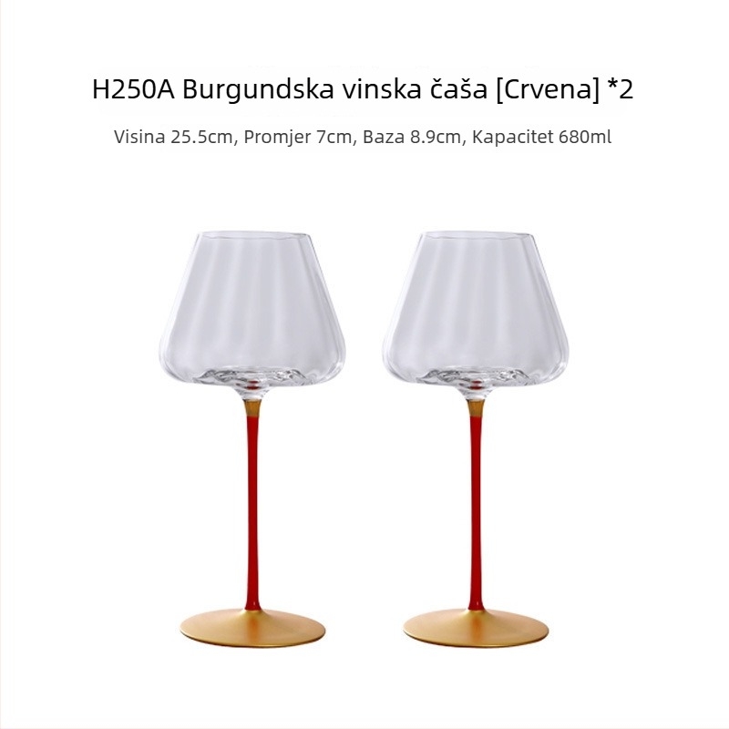 Kristalna čaša za crveno vino za kućnu upotrebu, visoko postolje, veliki tuljak, prizmanski dizajn, 501–600 ml