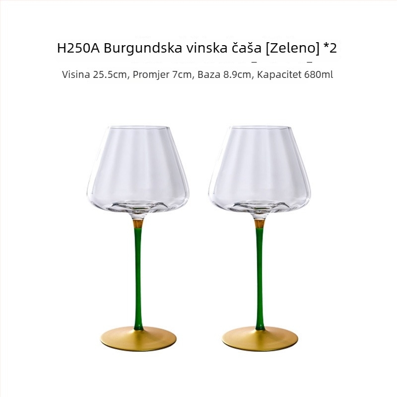 Kristalna čaša za crveno vino za kućnu upotrebu, visoko postolje, veliki tuljak, prizmanski dizajn, 501–600 ml