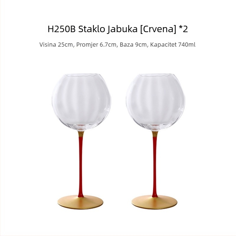 Kristalna čaša za crveno vino za kućnu upotrebu, visoko postolje, veliki tuljak, prizmanski dizajn, 501–600 ml