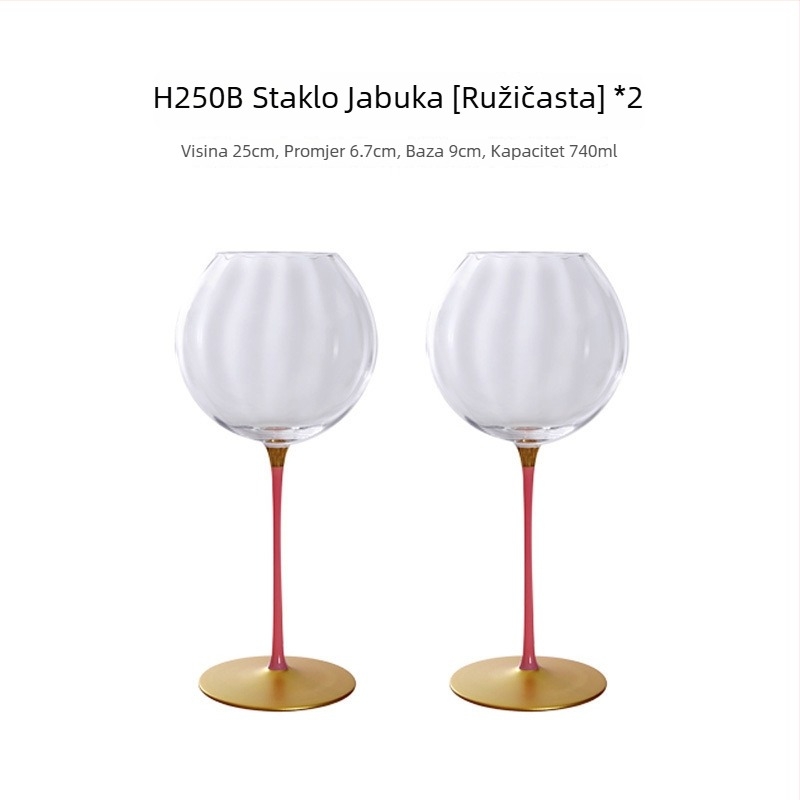 Kristalna čaša za crveno vino za kućnu upotrebu, visoko postolje, veliki tuljak, prizmanski dizajn, 501–600 ml