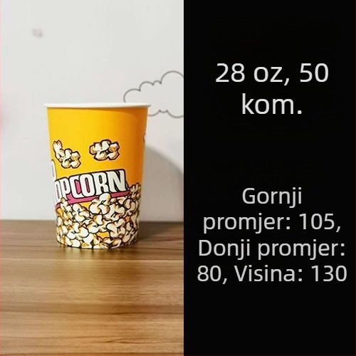 Jednokratne papirnate kante za kokice, mala veličina 28A, komplet u kutiji za kino i KTV