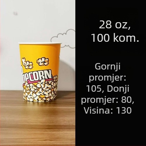 Jednokratne papirnate kante za kokice, mala veličina 28A, komplet u kutiji za kino i KTV