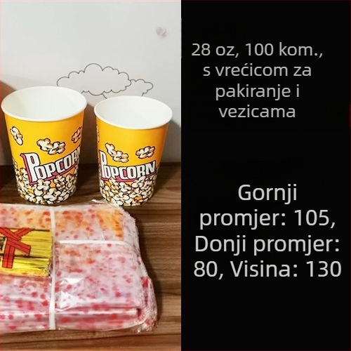 Jednokratne papirnate kante za kokice, mala veličina 28A, komplet u kutiji za kino i KTV