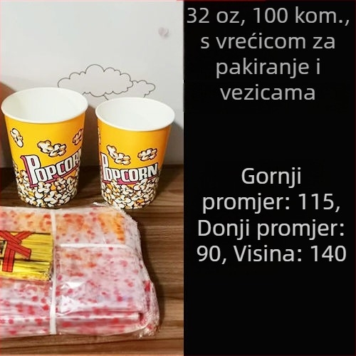 Jednokratne papirnate kante za kokice, mala veličina 28A, komplet u kutiji za kino i KTV
