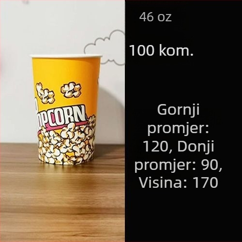 Jednokratne papirnate kante za kokice, mala veličina 28A, komplet u kutiji za kino i KTV