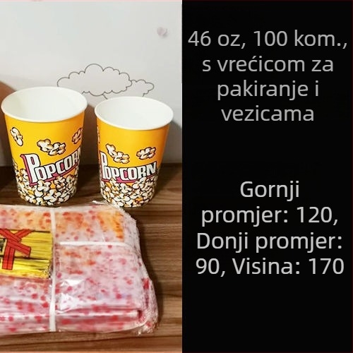 Jednokratne papirnate kante za kokice, mala veličina 28A, komplet u kutiji za kino i KTV