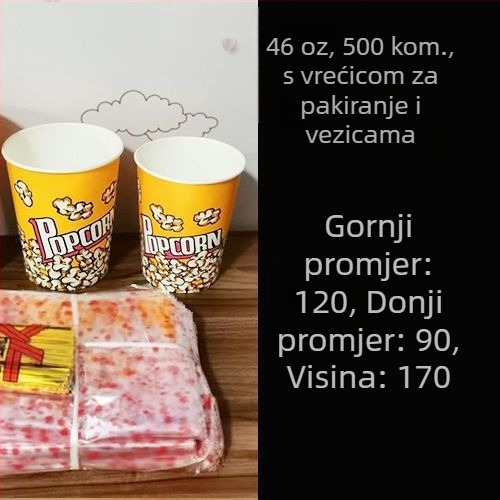 Jednokratne papirnate kante za kokice, mala veličina 28A, komplet u kutiji za kino i KTV
