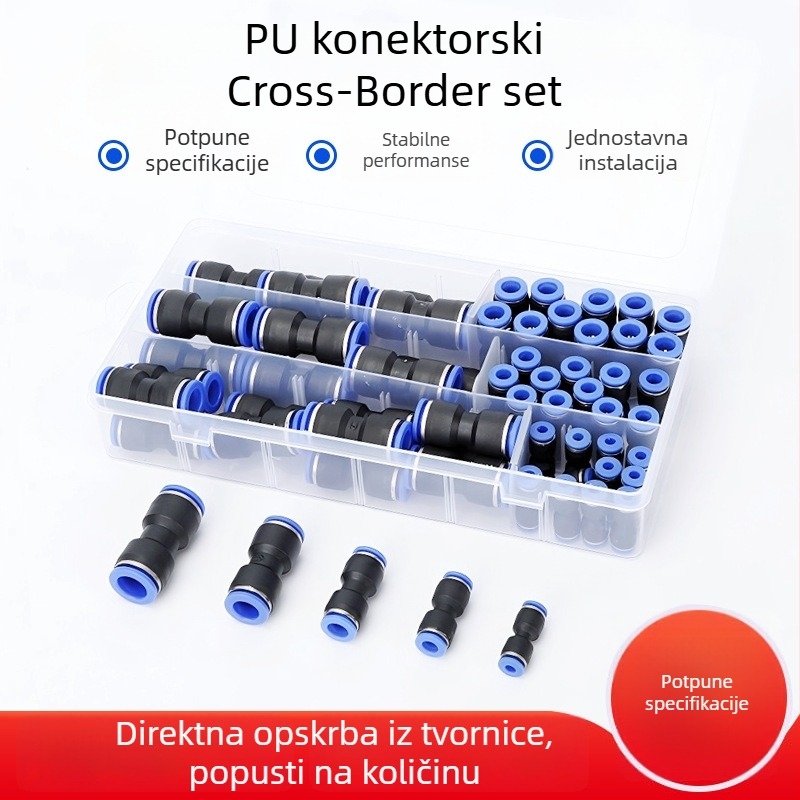 PU izravno-spojni plastični kućni set, 50 komada, uključuje 60 PC konektora i 72 pneumatska konektora