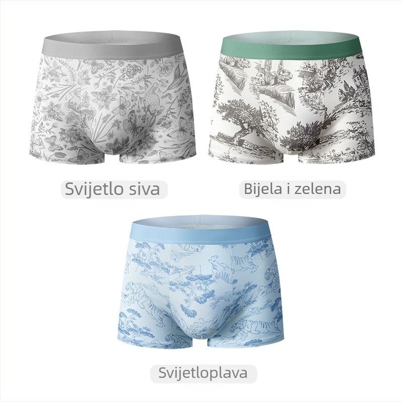 Muške bokserice od pamuka s mulberry svilenom, antibakterijska podstava u preponama, prozračne, nježne prema koži, udobne, srednji pojas
