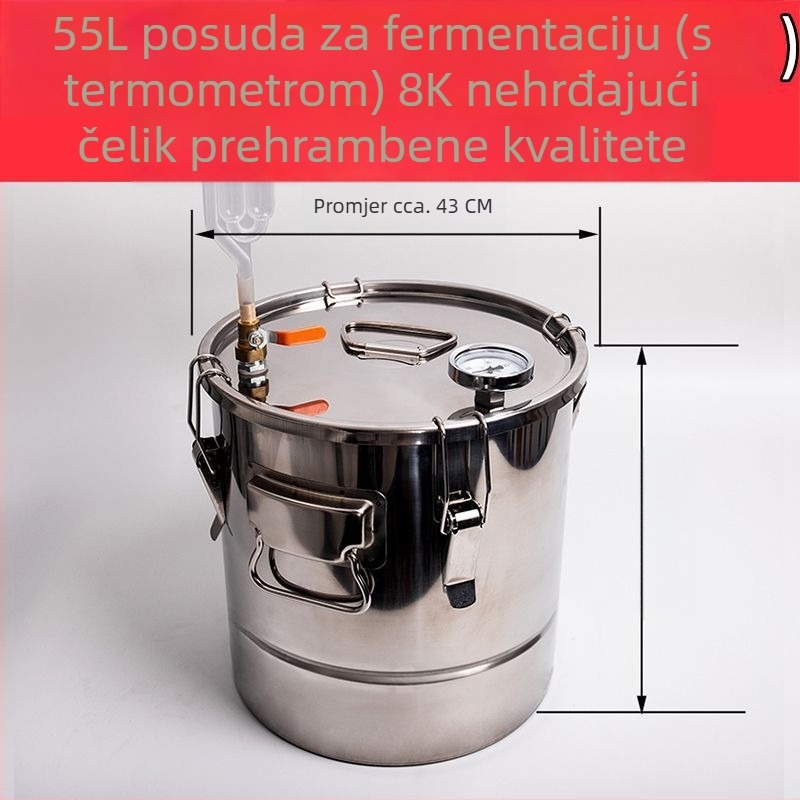 Nehrđajući čelični fermentacijski spremnik za prehrambene kvalitete, za žitarice i voćna vina, vodeni pečat i jednosmjerna brtva