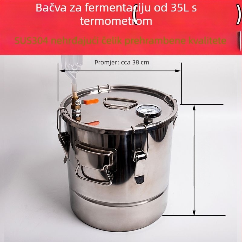 Nehrđajući čelični fermentacijski spremnik za prehrambene kvalitete, za žitarice i voćna vina, vodeni pečat i jednosmjerna brtva
