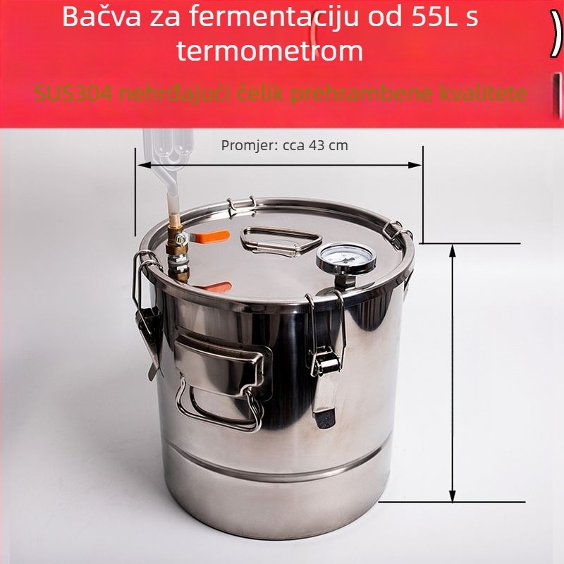 Nehrđajući čelični fermentacijski spremnik za prehrambene kvalitete, za žitarice i voćna vina, vodeni pečat i jednosmjerna brtva