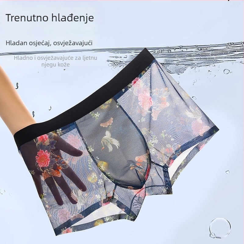 Muške lagane bokserice s mrežastim uzorkom, anime i cvjetni print, prozračne, brzo se suše, plus veličina, ljetni stil