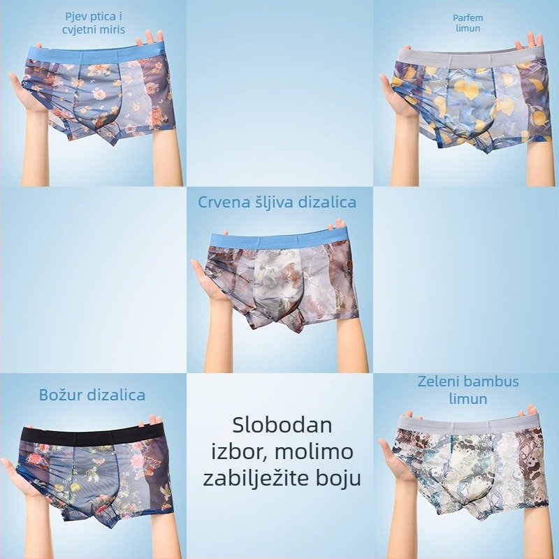 Muške lagane bokserice s mrežastim uzorkom, anime i cvjetni print, prozračne, brzo se suše, plus veličina, ljetni stil