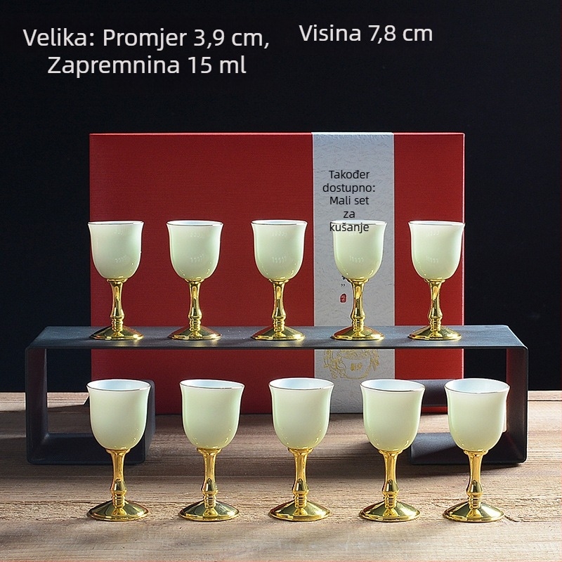 Porcelanski bijeli set za vino s antiknim dispenzerom, malom čašom i keramičkom karafom – vrhunski dar za dom