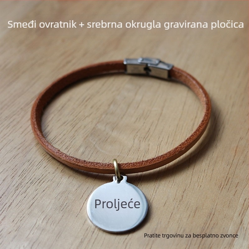 Prilagođeni kaiš za kućne ljubimce s graviranjem identifikacijske pločice, kaiš od prave kravlje kože, lagan, dizajn protiv gubitka