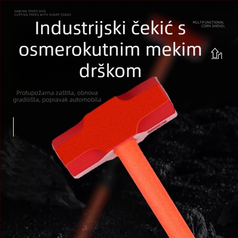 oktagonalni čekić s glavom od karbonskog čelika, veliki čekić sa mekanim držalom, za građevinske i fitness namene – komplet od dva komada