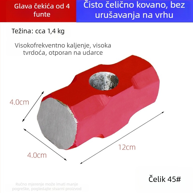 oktagonalni čekić s glavom od karbonskog čelika, veliki čekić sa mekanim držalom, za građevinske i fitness namene – komplet od dva komada