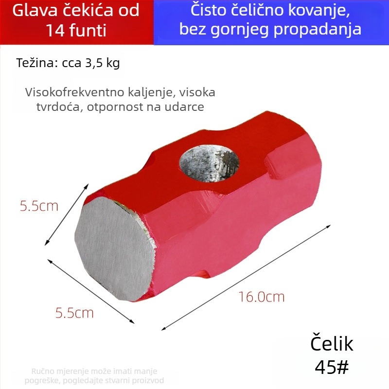 oktagonalni čekić s glavom od karbonskog čelika, veliki čekić sa mekanim držalom, za građevinske i fitness namene – komplet od dva komada