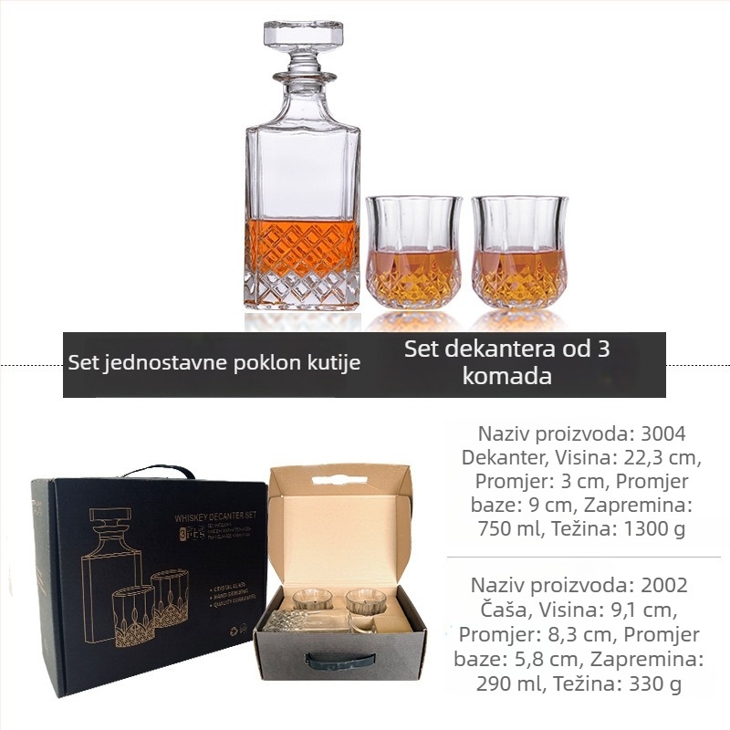 Stakleni set za whisky s kutijom za poklon i prilagođenim logom — dekanter za alkohol i čaše za whisky, velika kapaciteta, retro luksuz