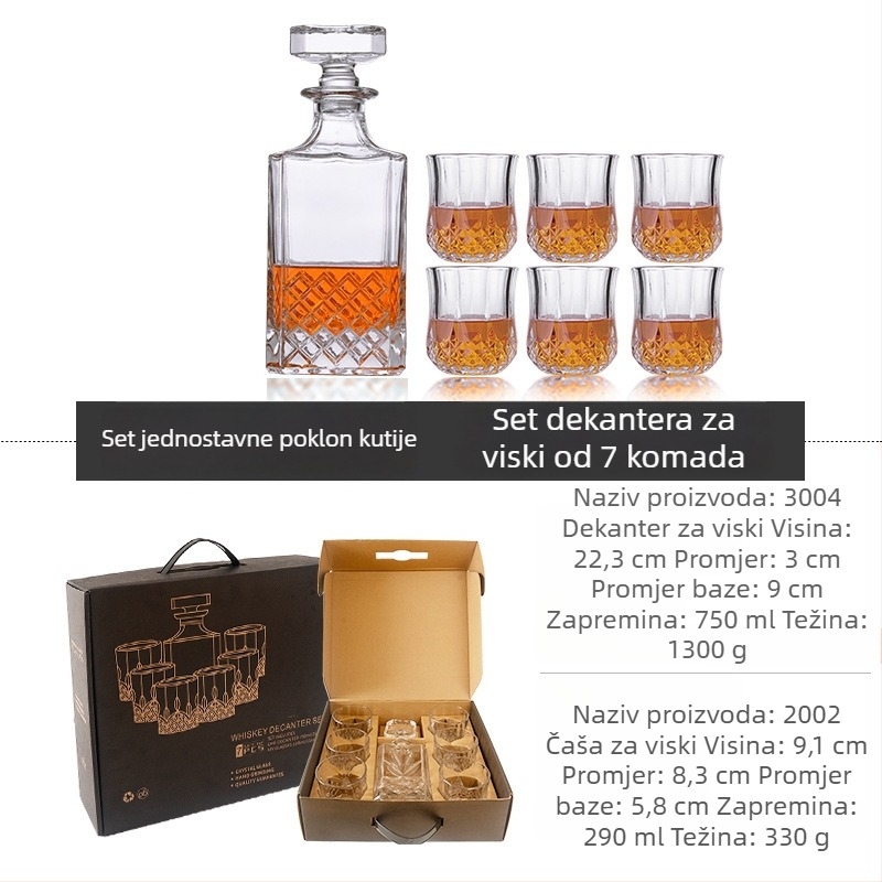 Stakleni set za whisky s kutijom za poklon i prilagođenim logom — dekanter za alkohol i čaše za whisky, velika kapaciteta, retro luksuz
