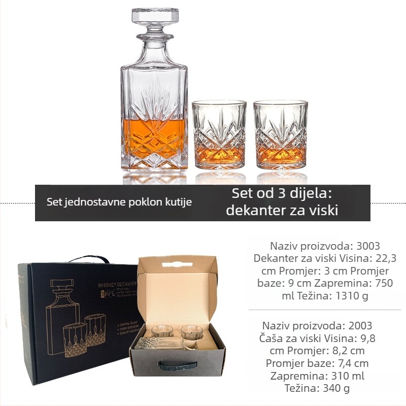Stakleni set za whisky s kutijom za poklon i prilagođenim logom — dekanter za alkohol i čaše za whisky, velika kapaciteta, retro luksuz