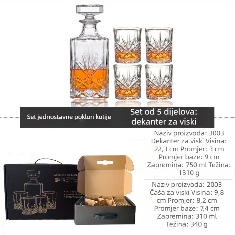 Stakleni set za whisky s kutijom za poklon i prilagođenim logom — dekanter za alkohol i čaše za whisky, velika kapaciteta, retro luksuz