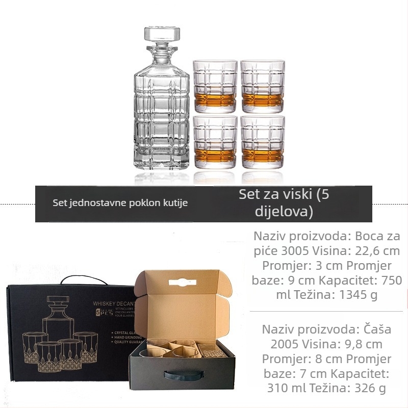 Stakleni set za whisky s kutijom za poklon i prilagođenim logom — dekanter za alkohol i čaše za whisky, velika kapaciteta, retro luksuz