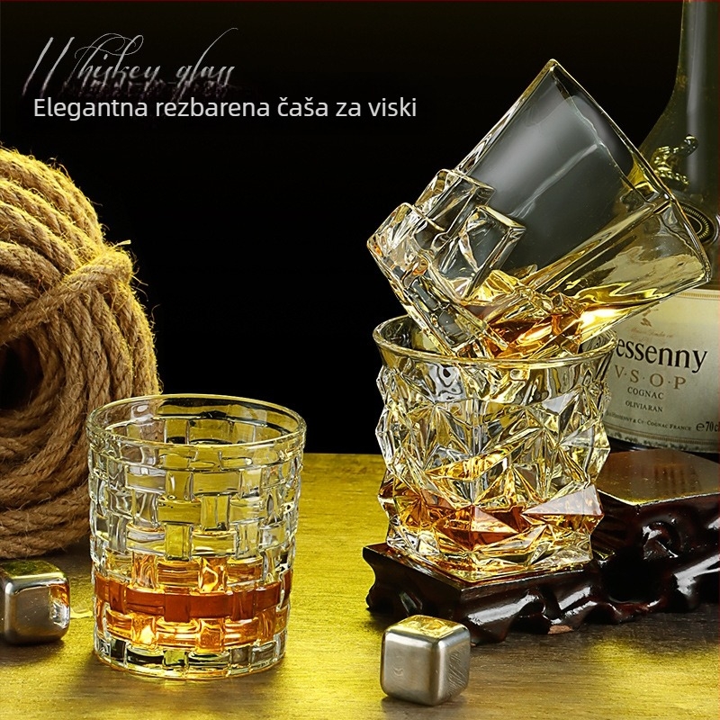 Retro kristalni set čaša za whiskey, konjak, pivo i crveno vino – kućna uporaba